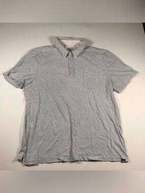 Faherty Brand Polo Shirt Mens XXL Blue White Indigo Dyed Striped Short Sleeve